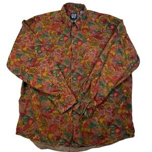 Vintage GAP Mens XL Long Sleeve Leaf Fruit Print Button Down Shirt Multi Color